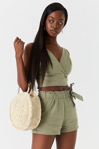 Women's Pink Solid Color Knitted Crop Top With High Waist Shorts Set Sporty Quick Dry <b>Elastic</b> Waist Regular Fit - Product Image 2