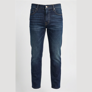 Jean en denim pour homme, coupe slim, jambe droite, délavé foncé, taille haute, en coton, style décontracté, tissu mi-lourd délavé à la pierre, pour l'automne - Product Image 6