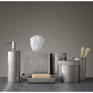 Ensemble d'accessoires de salle de bain modernes en argent avec distributeur de savon en métal facile à nettoyer et anti-poussière, boîte à mouchoirs, gobelet et décoration de vanité - Product Image 1