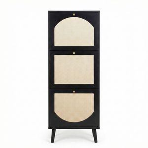 Scarpiera a 3 livelli con frontale in rattan dal design semplice, 54x24x135 cm, in truciolato nero per riporre le scarpe - Product Image 2