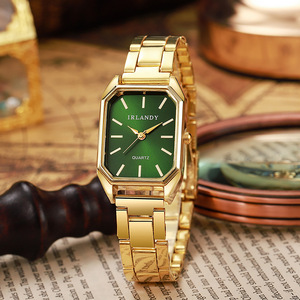 Montre à quartz rectangulaire pour femme, nouveau design, or et vert, montre pour femme - Product Image 1