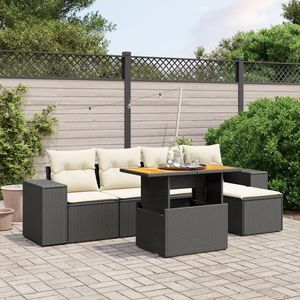 Ensemble de canapé de jardin à 6 places avec pieds réglables, en rotin PE noir, meubles d'extérieur élégants - Product Image 1