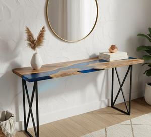 Table console en résine époxy Deep Blue River TIMELESS CRAFT TS-1007, meuble d'entrée en bois massif, décoration moderne faite à la main - Product Image 4