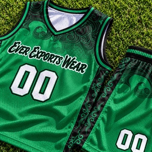 Uniforme de Baloncesto con Patrón Verde y Negro, Conjunto de Camiseta y Pantalones Cortos de Baloncesto, Servicio ODM, Diseño Único, Nuevo Diseño, Impresión Personalizada, Kit de Equipo - Product Image 2