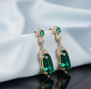 Green Hydro CZ Earrings 5 Inch 18g 925 Sterling <b>Silver</b> 18K Gold Plated <b>Wedding</b> Party Wear At Wholesale Price - Product Image 5