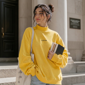 Sudadera roja de cuello alto para mujer, con estampado de letras personalizado, manga larga, hombros caídos, extragrande, 100% algodón, cuello simulado frontal. - Product Image 3