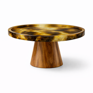 Base para Pastel de Resina Rosa con Base de Madera, Plato Redondo Moderno para Servir, para Bodas, Fiestas, Decoración del Hogar, Elegante Soporte para Exhibir Pasteles - Product Image 4