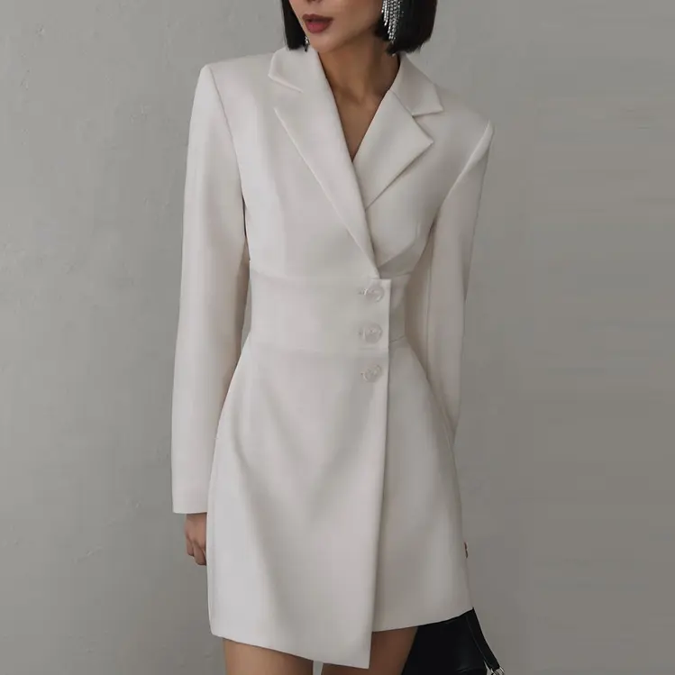 Zarif moda uzun kollu takım elbise ceket 2024 yeni varış beyaz Wrap Blazer kadın ofis iş kadınlar için bayanlar tayyör elbise