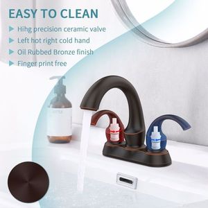 Rubinetto da Bagno a 2 Maniglie Stile Cigno da 4 Pollici, Finitura Bronzo Oliato con Aeratore e Scarico a Scomparsa Integrato - Product Image 4