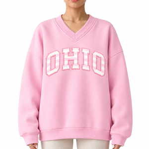 Sudadera Casual con Cuello en V para Mujer, Personalizada con Logotipo OEM, Hombros Caídos, Talla Grande, Transpirable, de Felpa - Product Image 5