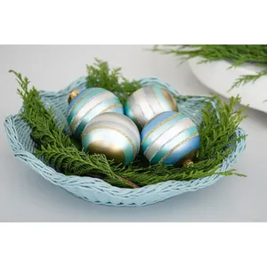 ถาดหวายทรงกลมสีฟ้าพาสเทล ขอบหยักลายคลื่นสวยงาม สำหรับตกแต่งโต๊ะ - Product Image 3