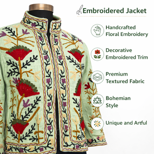 Chaqueta de Algodón Bordada de Primera Calidad, Forro TNT, Cuello Alto, Chaqueta Bomber Hecha a Mano para Mujer - Product Image 2