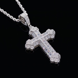 Iced Out Cross Pendant Necklace Micro Pave Moissanite Rope Chain Necklace Bling Jewelry for Party Gift - Product Image 2
