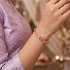 Rose Gold Lab Grown Diamond Floral Cluster Filigree Bangle - Product Image 4