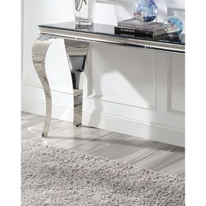 Glamorous Contemporary 1-Piece <b>Console</b> <b>Table</b> <b>Black</b> Glass Top Stainless Steel Cabriole Style Legs Silver Color for Living Room - Product Image 4