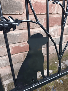 Wrought Iron Finished Exterior <b>Door</b> with Dog Silhouette Design <b>Rustic</b> Metal Entry Gate Decoration - Product Image 4
