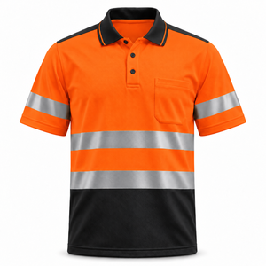 Custom Reflective Men Polo Shirt Short Sleeve Workwear Contrast Panels Chest Pocket Solid <b>Silver</b> Bands Industrial Worker Uniform - Product Image 1