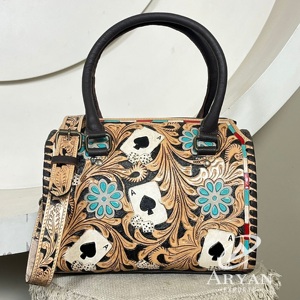 Bolsos de Viaje de Cuero Vacuno Hechos a Mano de Lujo, Diseño Floral Occidental, Bolsos de Mano Medianos para Mujer, Bolsos de Viaje Cruzados - Product Image 1