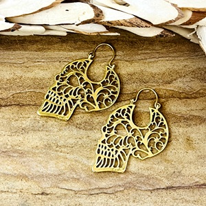 Unique Design Gothic <b>Skull</b> Drop Earrings Boho Brass Earrings Women 18k Gold Plated Filigree Dangle Earrings for Wholesale/OEM - Product Image 6
