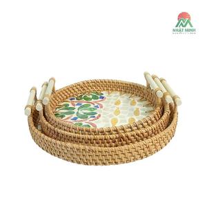 New Style Single-Tier Rattan Shell Tray Southeast Asian Design Enamel <b>Colourful</b> Tea <b>Set</b> & Food Storage Tray for Living Room - Product Image 2
