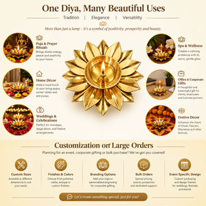 Top View <b>Lotus</b> Flower Brass Diya Oil <b>Lamp</b> Handcrafted Floral Petal Deepam Pooja Mandir Diwali Festival Decor - Product Image 4