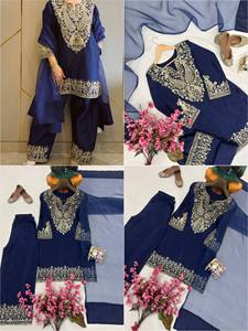 NOUVEAU LANCEMENT : Ensemble Salwar Kameez Traditionnel en Soie Chinin avec Micro-Travaux et Dentelle Fantaisie, Séchage Rapide, Toutes Saisons, Entièrement Cousu - Product Image 4