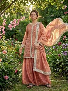 Luxury Pakistani Sharara Suit For Wedding Wear Fendy <b>Silk</b> <b>Fabric</b> Heavy Embroidery Indian Salwar Kameez Traditional Party Outfit - Product Image 3