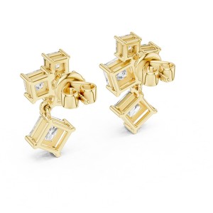 Boucles d'oreilles pendantes pour femmes en or 18 carats avec diamants de laboratoire taille princesse certifiés IGI, bijoux de mariage et de fête - Product Image 2