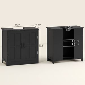 Mobile Bagno con Lavabo in PVC Nero Regolabile, Combinazione Mobiletto e Lavabo su Piedistallo per Uso Alberghiero - Product Image 3