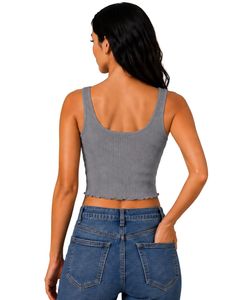 Top corto acanalado gris para mujer, sin mangas, cuello cuadrado, ajuste ceñido, de punto de algodón elástico, estilo casual de verano, chaleco personalizado para mujer - Product Image 2