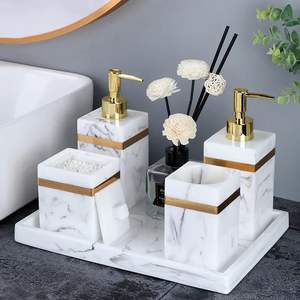 Juego de baño de mármol natural duradero de fabricación OEM con dispensador de jabón, soporte para cepillos de dientes y vaso. - Product Image 2