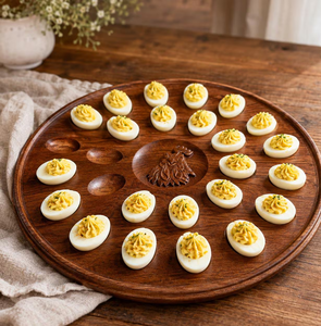 Customised Wholesale Antique Round <b>Wooden</b> <b>Egg</b> Server Plate With Handle Table Decor Snacks Dessert Storage Plater - Product Image 6