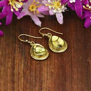 Boucles d'oreilles pendantes en argent sterling plaqué or 18 carats, motif filigrane avec pierre précieuse turquoise et dahlia miel, bijoux fins faits à la main, cadeau - Product Image 5