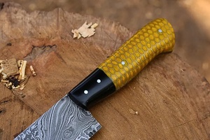 Couteau de Chef Damas Fait Main avec Manche en Résine Nid d'Abeille et Bouton Poussoir, Haute Durabilité, Couteau de Cuisine Professionnel de Survie OEM/ODM - Product Image 5