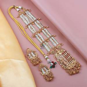 Janaki Antique Gold Plated Designer Long Necklace & Earring Set for Bridal Festival - Product Image 1