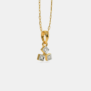 สร้อยคอจี้เพชรสามเม็ดสีเหลืองทองคำขาวเพาะเลี้ยงในห้องปฏิบัติการ - Product Image 4