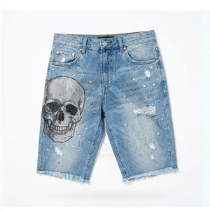 กางเกงยีนส์ขาสั้นผู้ชายประดับเพชรหรูหรา ดีไซน์คริสตัลสุดเท่ สไตล์สตรีทแวร์ ยี่ห้อ Process Impex - Product Image 1