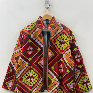 Womens Velvet Suzani Embroidered Jacket Floral Handmade Short <b>Coat</b> Bohemian Winter Jacket Designer Ethnic Wear - Product Image 2
