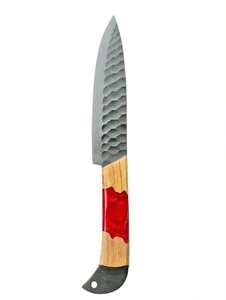 Cuchillo de Cocina Artesanal de Acero Forjado a Mano con Mango Híbrido de Madera y Resina Carmesí - Product Image 1