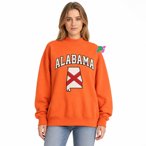 เสื้อสเวตเชิ้ตคอเต่าผู้หญิง Pook International ลายปักตัวอักษร ALABAMA พร้อมแผนที่รัฐ ผ้าฟลีซหนานุ่ม ทรงโอเวอร์ไซส์ ผ้าฝ้าย 100% - Product Image 1