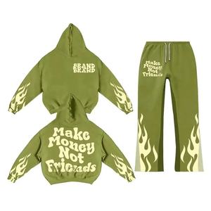 Customized 3D <b>Puff</b> Print Flare Sweatpants and Hoodie Sets Cotton Fleece Sweatsuit Set Plain Flare Stacked Joggers Track Pant Set - Product Image 5