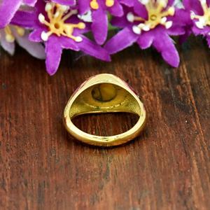 แหวนตราประทับลายดอกดาเลียสีฟ้าเทอร์ควอยซ์ ทอง 14K เวอร์เมล แหวนสไตล์โบโฮ เครื่องประดับทำมือ - Product Image 6