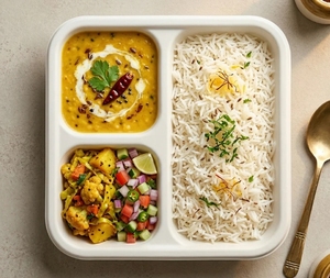 Assiette carrée jetable compostable en bagasse blanche à 3 compartiments, compatible micro-ondes, pour plats à emporter - Product Image 3