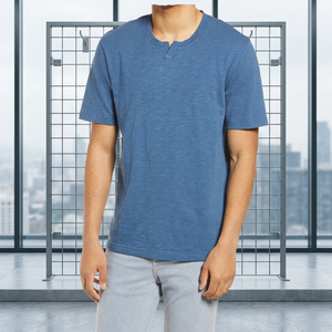 T-shirt à manches courtes pour homme, bleu, col rond, coupe classique, couleur unie, style décontracté, tissu jersey 100% coton - Product Image 2