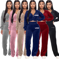 Ensembles pour femmes, mode européenne et américaine, ensemble deux pièces pour femmes, nouveau produit - Ensemble à col zippé avec empiècements rayés et couleurs contrastées