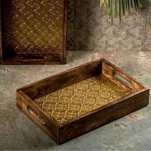 Hand Made Design Wooden Decorative Trays Wooden Serving Tray Wood Serving Tray With Handle Tray At very best selling Price - Product Image 2