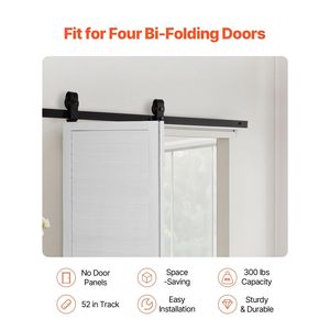 Kit Binario per Porta Scorrevole a Soffietto Bi-Folding 52'' Montaggio Superiore Resistente Facile da Installare Scorrimento Fluido e Silenzioso - Product Image 2