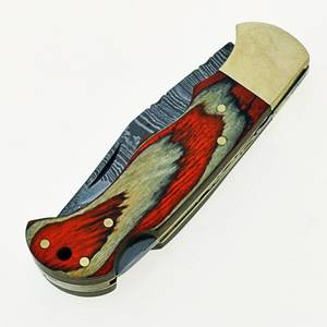 Cuchillo Plegable Clásico EDC de Acero de Damasco Hecho a Mano con Punta Recta y Bloqueo de Seguridad, Mango de Madera, Venta al por Mayor, Marca Privada - Product Image 4