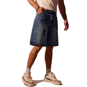 Pantalones Cortos de Mezclilla para Hombre, Diseño Gráfico OEM, Pierna Ancha, Corte Holgado, Estilo Urbano, Lavado Vintage, Pantalones Cortos de Jean Sueltos, Venta Caliente 2026 - Product Image 1