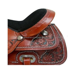 100% selle de cheval en cuir de vache véritable avec accessoires assortis fabriqués à la main Western Pleasure Trail équitation selle de cheval florale - Product Image 6